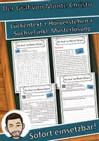 Vorschau - Unterrichtsreihen - Der Graf von Monte Christo Lückentext mit Wortspeicher Hörverstehen und Suchsel - Deckblatt