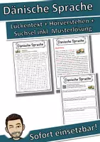 Vorschau - Unterrichtsreihen - Dänische Sprache Lückentext mit Wortspeicher Hörverstehen und Suchsel - Deckblatt