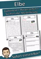 Vorschau - Unterrichtsreihen - Elbe Lückentext mit Wortspeicher Hörverstehen und Suchsel - Deckblatt