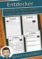 Vorschau - Unterrichtsreihen - Entdecker Lückentext mit Wortspeicher Hörverstehen und Suchsel - Deckblatt