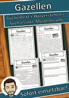 Vorschau - Unterrichtsreihen - Gazellen Lückentext mit Wortspeicher Hörverstehen und Suchsel - Deckblatt