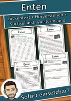 Vorschau - Unterrichtsreihen - Enten Lückentext mit Wortspeicher Hörverstehen und Suchsel - Deckblatt