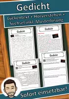 Vorschau - Unterrichtsreihen - Gedicht Lückentext mit Wortspeicher Hörverstehen und Suchsel - Deckblatt