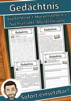 Vorschau - Unterrichtsreihen - Gedächtnis Lückentext mit Wortspeicher Hörverstehen und Suchsel - Deckblatt