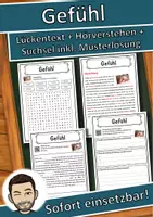 Vorschau - Unterrichtsreihen - Gefühl Lückentext mit Wortspeicher Hörverstehen und Suchsel - Deckblatt
