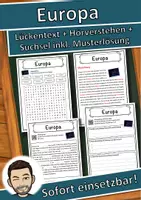 Vorschau - Unterrichtsreihen - Europa Lückentext mit Wortspeicher Hörverstehen und Suchsel - Deckblatt