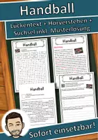 Vorschau - Unterrichtsreihen - Handball Lückentext mit Wortspeicher Hörverstehen und Suchsel - Deckblatt