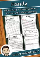 Vorschau - Unterrichtsreihen - Handy Lückentext mit Wortspeicher Hörverstehen und Suchsel - Deckblatt