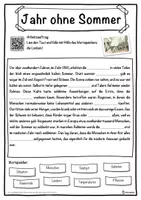 Vorschau - Unterrichtsreihen - Jahr ohne Sommer Lückentext mit Wortspeicher Hörverstehen und Suchsel - Seite 1