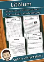 Vorschau - Unterrichtsreihen - Lithium Lückentext mit Wortspeicher Hörverstehen und Suchsel - Deckblatt