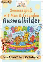 Vorschau - Mal- und Bastelvorlagen - KOSTENLOS: Sommerspaß mit Max & Freunden – 25 differenzierte Ausmalbilder für die Grundschule | Klasse 1–4 - Deckblatt