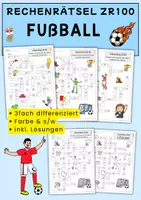 Vorschau - Arbeitsblätter - Fußball Rechenrätsel ZR 100, 3-fach differenziert für Klasse 1 & 2, Mathe EM & WM - Deckblatt
