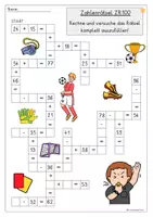 Vorschau - Arbeitsblätter - Fußball Rechenrätsel ZR 100, 3-fach differenziert für Klasse 1 & 2, Mathe EM & WM - Seite 1