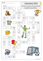 Vorschau - Arbeitsblätter - Fußball Rechenrätsel ZR 100, 3-fach differenziert für Klasse 1 & 2, Mathe EM & WM - Seite 2