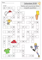 Vorschau - Arbeitsblätter - Fußball Rechenrätsel ZR 100, 3-fach differenziert für Klasse 1 & 2, Mathe EM & WM - Seite 3