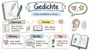 Vorschau - Arbeitsblätter - AB mit Fragen zum Thema "Gedicht" + Lösungsblatt + Infografik - Seite 1