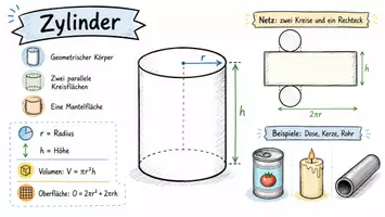 Vorschau - Arbeitsblätter - Arbeitsblätter zum Thema "Zylinder" + Lösung & MP3 + Mindmap + Infografik - Seite 1