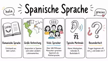 Vorschau - Arbeitsblätter - AB mit Fragen zum Thema "Spanische Sprache" + Lösungsblatt + Infografik - Seite 1