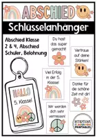 Vorschau - Mal- und Bastelvorlagen - Schlüsselanhänger Abschied | Erinnerung Grundschulzeit | Boho Retro - Deckblatt