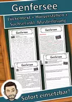 Vorschau - Unterrichtsreihen - Genfersee Lückentext mit Wortspeicher Hörverstehen und Suchsel - Deckblatt