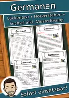 Vorschau - Unterrichtsreihen - Germanen Lückentext mit Wortspeicher Hörverstehen und Suchsel - Deckblatt