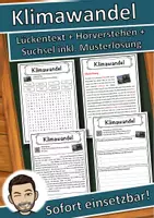 Vorschau - Stundenentwürfe - Klimawandel Lückentext mit Wortspeicher Hörverstehen und Suchsel - Deckblatt