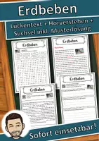 Vorschau - Unterrichtsreihen - Erdbeben Lückentext mit Wortspeicher Hörverstehen und Suchsel - Deckblatt