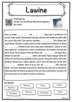 Vorschau - Stundenentwürfe - Lawine Lückentext mit Wortspeicher Hörverstehen und Suchsel - Seite 1