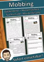 Vorschau - Stundenentwürfe - Mobbing Lückentext mit Wortspeicher Hörverstehen und Suchsel - Deckblatt