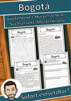Vorschau - Unterrichtsreihen - Bogotá Lückentext mit Wortspeicher Hörverstehen und Suchsel - Deckblatt