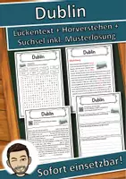 Vorschau - Unterrichtsreihen - Dublin Lückentext mit Wortspeicher Hörverstehen und Suchsel - Deckblatt