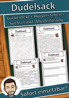 Vorschau - Unterrichtsreihen - Dudelsack Lückentext mit Wortspeicher Hörverstehen und Suchsel - Deckblatt