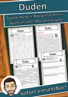 Vorschau - Unterrichtsreihen - Duden Lückentext mit Wortspeicher Hörverstehen und Suchsel - Deckblatt