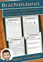 Vorschau - Unterrichtsreihen - Brachiosaurus Lückentext mit Wortspeicher Hörverstehen und Suchsel - Deckblatt