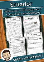Vorschau - Unterrichtsreihen - Ecuador Lückentext mit Wortspeicher Hörverstehen und Suchsel - Deckblatt