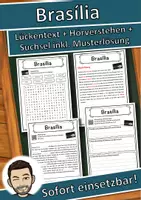 Vorschau - Unterrichtsreihen - Brasília Lückentext mit Wortspeicher Hörverstehen und Suchsel - Deckblatt