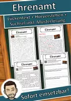 Vorschau - Unterrichtsreihen - Ehrenamt Lückentext mit Wortspeicher Hörverstehen und Suchsel - Deckblatt