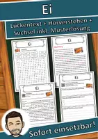 Vorschau - Unterrichtsreihen - Ei Lückentext mit Wortspeicher Hörverstehen und Suchsel - Deckblatt