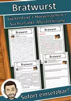 Vorschau - Unterrichtsreihen - Bratwurst Lückentext mit Wortspeicher Hörverstehen und Suchsel - Deckblatt