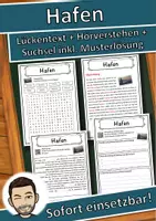 Vorschau - Unterrichtsreihen - Hafen Lückentext mit Wortspeicher Hörverstehen und Suchsel - Deckblatt