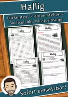 Vorschau - Unterrichtsreihen - Hallig Lückentext mit Wortspeicher Hörverstehen und Suchsel - Deckblatt