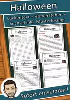 Vorschau - Unterrichtsreihen - Halloween Lückentext mit Wortspeicher Hörverstehen und Suchsel - Deckblatt