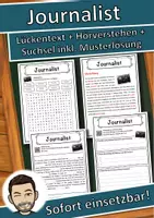 Vorschau - Unterrichtsreihen - Journalist Lückentext mit Wortspeicher Hörverstehen und Suchsel - Deckblatt