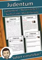 Vorschau - Unterrichtsreihen - Judentum Lückentext mit Wortspeicher Hörverstehen und Suchsel - Deckblatt