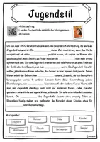 Vorschau - Unterrichtsreihen - Jugendstil Lückentext mit Wortspeicher Hörverstehen und Suchsel - Seite 1