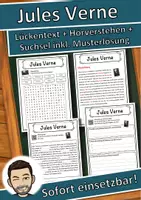 Vorschau - Unterrichtsreihen - Jules Verne Lückentext mit Wortspeicher Hörverstehen und Suchsel - Deckblatt