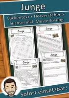Vorschau - Unterrichtsreihen - Junge Lückentext mit Wortspeicher Hörverstehen und Suchsel - Deckblatt