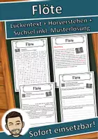 Vorschau - Unterrichtsreihen - Flöte Lückentext mit Wortspeicher Hörverstehen und Suchsel - Deckblatt