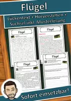 Vorschau - Unterrichtsreihen - Flügel Lückentext mit Wortspeicher Hörverstehen und Suchsel - Deckblatt