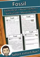 Vorschau - Unterrichtsreihen - Fossil Lückentext mit Wortspeicher Hörverstehen und Suchsel - Deckblatt